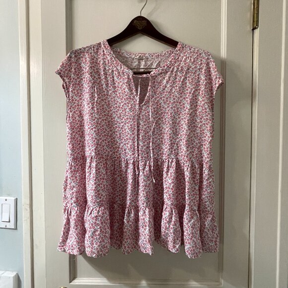 Jane + Delancey floral Large cap sleeve peplum blouse ruffle bottom - Picture 2 of 7